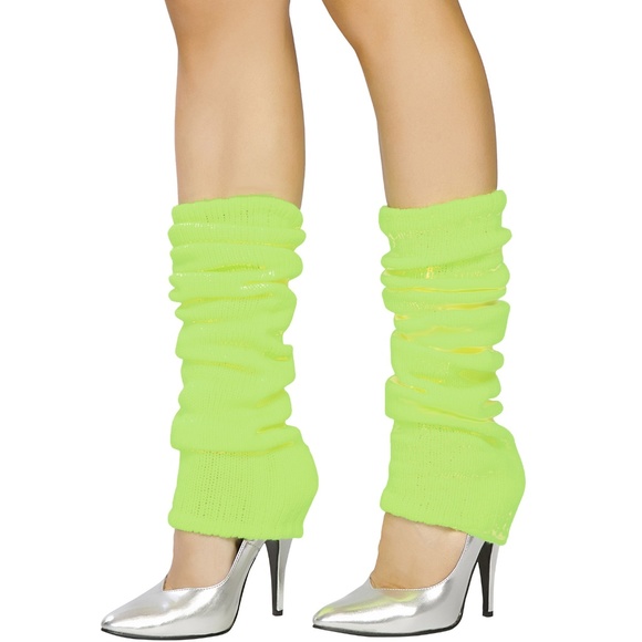 Black Light Receptive Knit Leg Warmers Neon Green - Picture 1 of 2
